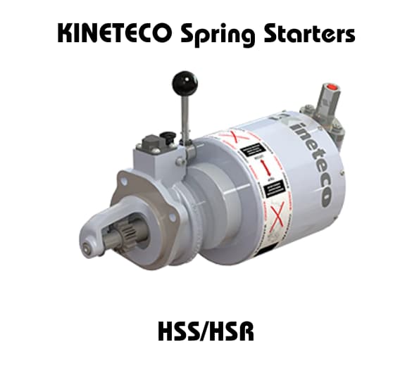 KINETECO Spring Starters HSS/HSR model with a detailed image of the starter mechanism, featuring a lever and gear system